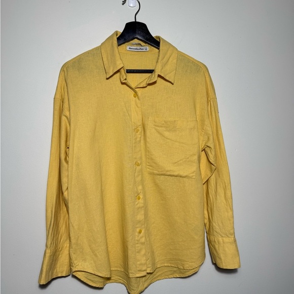 Abercrombie & Fitch Oversized Yellow Button Down Long Sleeve Sz S ! Linen/Cotton - Picture 1 of 10